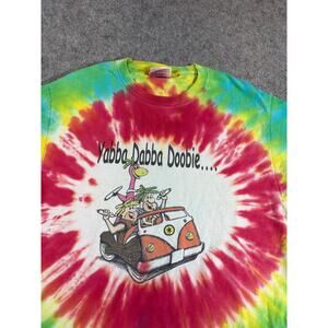 Vtg 90s Flintstones Yabba Dabba Doobie T Shirt Mens S Blue Tie Dye Volkswagen
